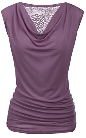 PINSPARK Oberteile Damen Sommer V-Ausschnitt Spitzen T-Shirt Elegant Bluse Ärmellos Oberteile Stretch Falten Blusen Lila Kurzarm XXL