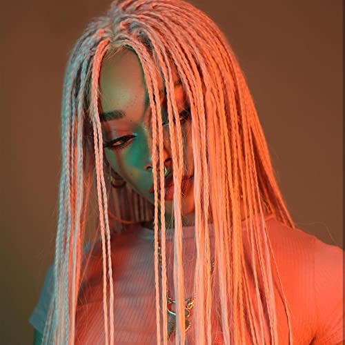 AFBeauty Platinblonde geflochtene Lace-Front-Perücke, lange weiße Mikro-Zöpfe, synthetische Perücke, vorgezupft, hitzebeständige Faser, Afro-Zöpfe, 66 cm