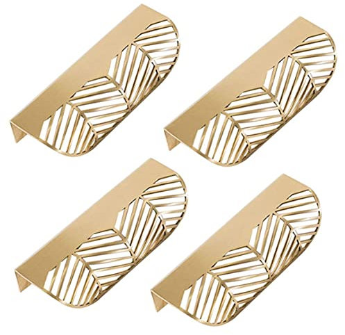 SunaOmni Gold Schrankgriffe 4 Stück Blattform Schrankgriffe Messing Gold Möbelgriffe Küchentür Kupfer Schubladengriffe Hardware Schubladenknöpfe Schubladengriffe Schrankgriff
