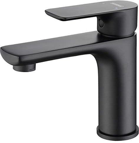 Krobec Robinet de salle de bain, robinet de lavabo, robinet de lavabo, de salle de bain, de salle de bain, mitigeur monocommande pour lavabo, laiton, insert de valve en céramique (Noir mat)