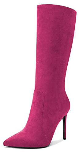 Castamere Donna Alto High Tacco Heel 10 CM Heels a Punta Cerniera Metà polpaccio Stivali da Matrimonio Ufficio Sexy Dress Stivali Rosso A 41 EU