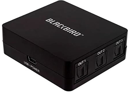 Monoprice Toslink Digital Optical S/PDIF 1x3 Splitter, Supports LPCM, DTS, and Dolby Digital, USB Powered, for Blu-Ray, PS4, HDTV, Xbox, DVD