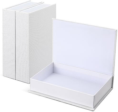 Tioncy 3 Pcs Decorative Linen Faux Books for Bookshelf Decoration Coffee Table - Modern Fake Book Storage Box (White, 8.6 x 6.1 x 1.8 Inch)