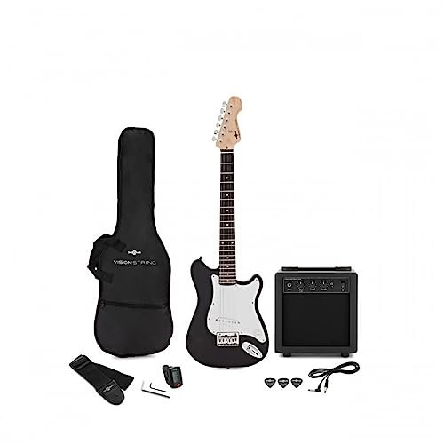 E-Gitarre 3/4 Größe mit 10W Verstärker und Zubehörpaket VISIONSTRING, schwarz