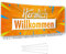 Herzlich Willkommen Banner I XL 160 x 60 cm I Für Party, Geburtstag, Begrüßung, Firmenfeier, Eröffnung I Wetterfestes Set: Willkommensbanner + Ösen + Kabelbinder I Made in Germany