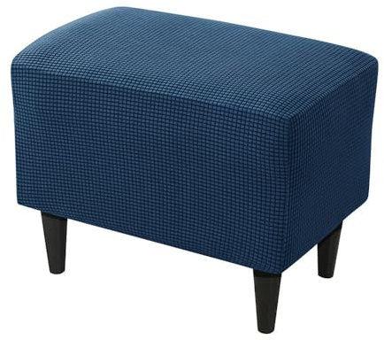 Highdi Ottomane Schonbezug Hockerbezug, Karierter Jacquard Stoff Einfar Big Hocker Hussen für Fußhocker, Stretch Bezug Waschbar Ottomane Abdeckung Überzug Hocker Protector (Navy Blau)