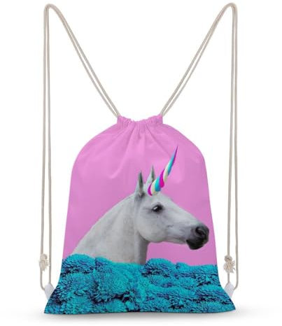 NIBABA Rucksack mit Kordelzug, Pop-Art-Gemälde, Einhorn, Regenbogen, große Kapazität, wasserabweisend, Segeltuch, Sport, Yoga, Turnbeutel für Jungen, Mädchen, Frauen, Männer, Beutel mit Kordelzug