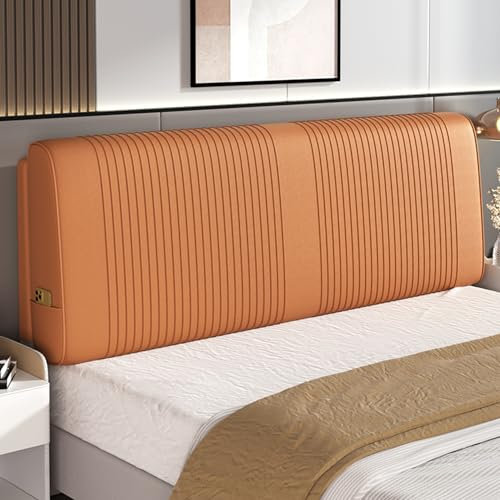 ZZYK Kopfteilkissen Großes Polster,Nachttisch-Stützkissen Wandkissenteil,Abnehmbares Kopfteil,Gepolstertes Schlafzimmer,Tagesbett,Positionierung Rückenlehne,Orange,Straps 79/King