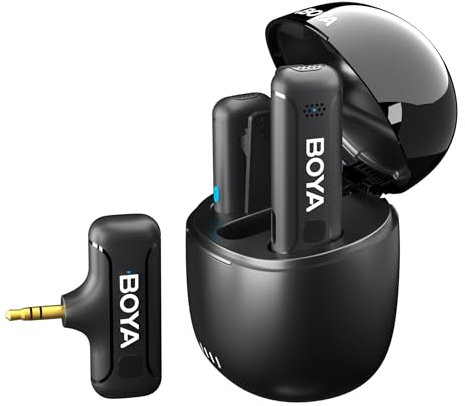 BOYA BY-WM3T Micrófono de Solapa inalámbrico Doble para cámara, 2.4G Mini micrófono de Solapa con Clip, reducción de Ruido para Podcast Entrevista en Directo Youtube TikTok Grabación