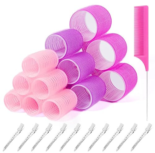 29 PCS Hair Curler Set with 10 Stainless Steel Clips, 1 Rat Tail Comb, 18 (1.42+1.59+2.36 inch) Short and Long Hair Curlers, No Heat Required.