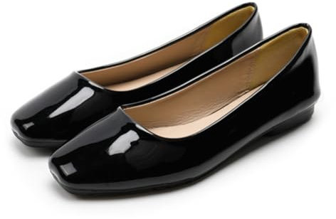 Rojeam Womens Flats Shoes Fold Up Pumps Ballet Flat Slip-on Ballerina Pumps Shoes Loafers Ladies Roll Up Shoes (Lacquer Black, Size 8.5)