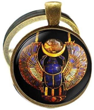 DNDEEZ Porte-clés en forme de scarabée égyptienne - Bijou vintage en verre - Bijou photo, bronze, 25
