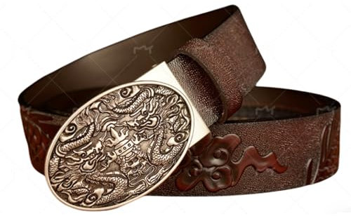 NALANY Herren Gürtel Ratsche Automatik Ledergürtel aus Rindsleder Dekoration Mit Silber Gürtelschnalle Western Drache Automatikschließe,35mm Breit(110cm/43, Coffee), 1795267