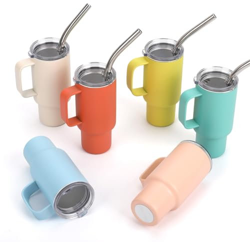 STFALI Cute Shot Glasses with handle 2oz, Mini Shot Tumbler with Lid and Straw, Kawaii Insulated Tumblers for Espresso Coffee Spirits Cute Stuff Funny Gifts, 6 Pack