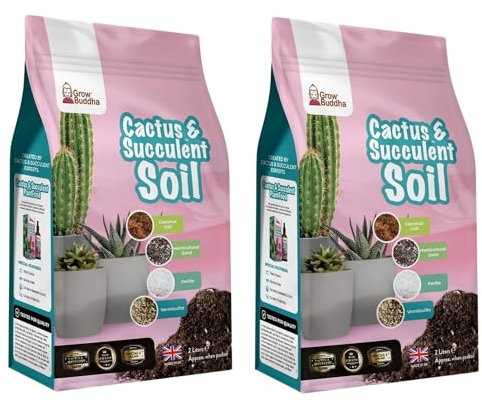Cactus Succulent Soil Grow Buddha - Natural Cactus and Succulent Indoor Potting Compost Mix - Cactus and Succulent Potting Soil Compost Mix for Indoor Plants (2L) - Pack of 2