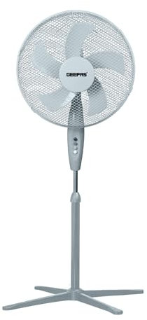 GEEPAS 16” Pedestal Free Standing Cooling Fan | 3 Speeds 5 Blades Wide Angled Oscillation | Pivoting Head & Adjustable Height | Powerful Airflow Floor Fan | Home Office Use, 1 Year Warranty Grey 45W