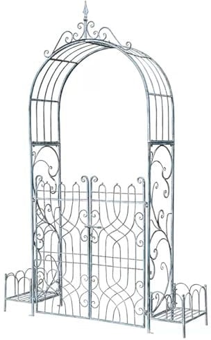 Garden Arch with Gate, Vintage Style Metal Arbor Trellis for Outdoor Garden, Garden Arch for Climbing Plants and Vines, Outdoor Garden, Patio, and Lawn