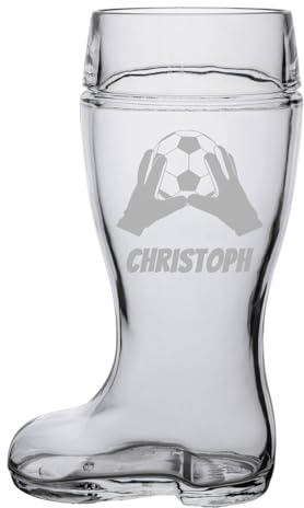 LUXENTU Bierstiefel mit Gravur, Torwarthandschuhe Motiv, 1 l, 1 Stück | Personalisierte Lasergravur, Geschenk für Fußballer, offizielle Eichung, Spülmaschinenfest