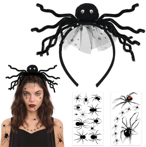 Araignée Serre Tête Halloween, Serre Tête Araignée avec Tatouage, Araignée Serre Tete Halloween Femme Enfant pour Halloween Carnaval Accessoire Deguisement