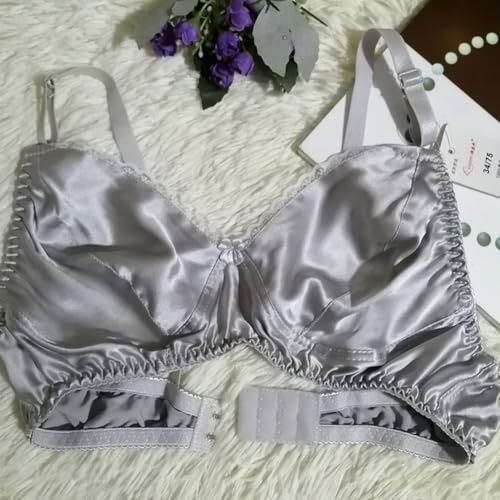 Soutien-gorge fin en satin de soie élégant pour femme - Sans armatures - Disponible en blanc, rose, noir, argent, rose clair - tailles 36C, 38C, 40C, 44C, 42C (36/80B/C argenté)