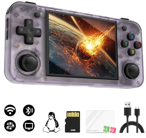RG35XX H Consola Retro Portatil, 3.5 pulgadas de pantalla IPS del sistema Linux,Soporta 2.4G Gamepad inalámbrico y salida de TV HDMI, Consola Portatil, con 5500+ juegos clásicos, 64G TF Card, Violeta
