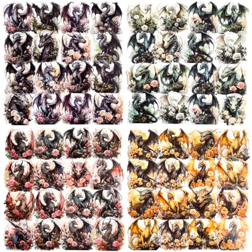 Yoksas Vintage Gothic Fantasy Drachen Aufkleber – 80 Stück große mittelalterliche dunkle Gothic Rose Drachen Aufkleber für Scrapbooking, Tagebücher, Basteldekoration
