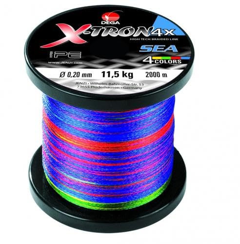 DEGA X-tron Sea 2000m Vierfach geflochtene Angelschnur, Mehrfarbig, 0,20mm - 0,30mm, Tragkraft 11,5KG-21,5KG, Multicolor, Salzwasserschnur (0,30mm - 21,0kg)