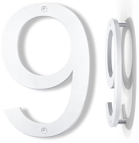 IVERRA 10 Inch White House Numbers for Outside, Large Address Numbers | Floating Home Modern Outdoor House Number for Wall Street Garage Gate (9)