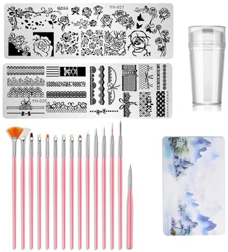 19 Pcs French Tip Stamp Kit, Nail Art Stamp Templates Manicure Tool Kit Nail Art Jelly Stamper With Silicone Nail Art Stamp Pen Pattern Manicure Print Tools for DIY Nail Art Designs