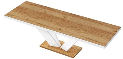 Design Esstisch Tisch HEU-111 Alteiche - Weiß Hochglanz ausziehbar 160 bis 256 cm