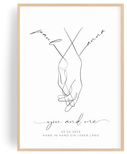 Artower® Hand in Hand ein Leben Lang Personalisiertes Poster - Jahrestag Geschenk für Ihn & Sie | Geschenk zum Hochzeitstag oder Pärchen Geschenk | Ideal als Partner Geschenk für Frauen & Männer
