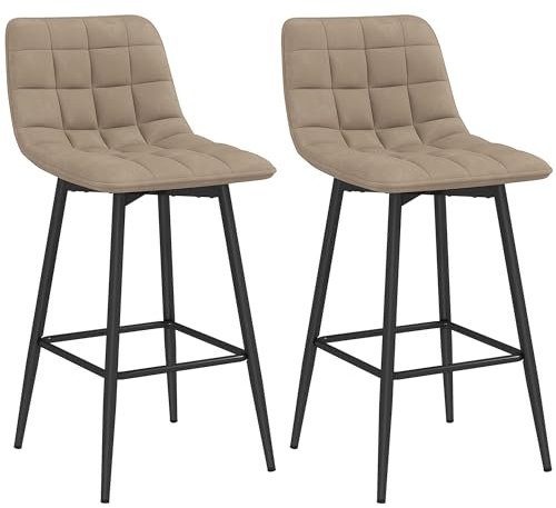 HOMCOM Set 2 Sgabelli Alti in Stile Nordico con Schienale e Poggiapiedi, Sgabelli con Schienale in Tessuto Effetto Velluto e Metallo, 45x47x84 cm, Marrone