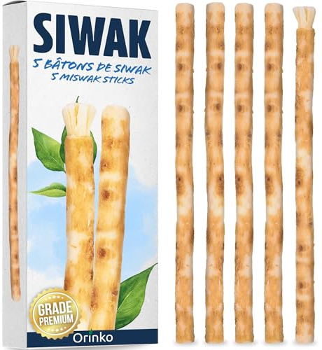ORINKO® Miswak Siwak Zahnbürste x5 - Natürliche Zahnpflege mit Miswak-Stick - Bio Zahnholz für gesunde Zähne - Traditionelle Zahnreinigung für Mensch & Umwelt - Frisch verpackt