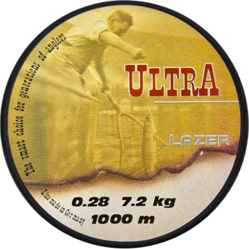 LAZER LINE Ultra Monofil Angelschnur 1000m Dia 0,28mm Test 7,2kg Weiß Schnur - Karpfen Hecht Zander Angel - Spinner Angeln - Grundangeln - Monofilament Angelsehne - Nylonfaden Vorfach – Vorfachschnur