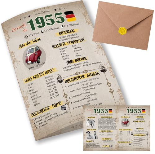 Sugeru Besondere Geburtstagskarte 70 mit Umschlag | 1955 Jahrgang Geschenk | 70 geburtstag frau mann | Sechzigsten Geburtstagsdeko lustig,Tolle Geschenkidee,Chronik,Karte,Jubiläum- DIN A5 (70 Jahre)