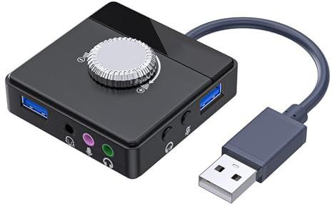 Scheda audio USB, per live streaming e brevi video blogger Adattatore audio USB esterno con porta USB da 3,5 mm e controllo del volume per PC e laptop Plug and Play
