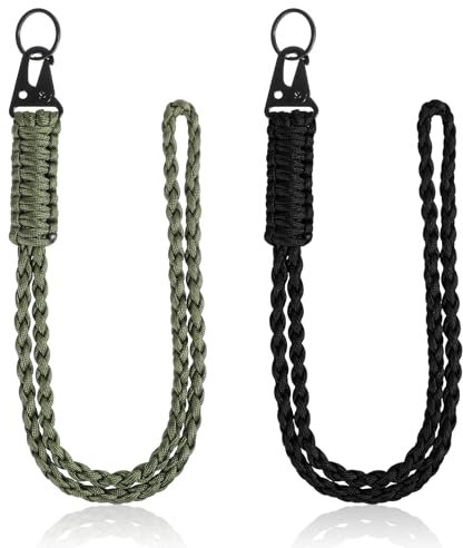 HJZHII 2 Pièces porte badge tour de cou,cordon tour de cou porte badge cordons avec mousqueton en Paracorde Lanière Tressée Lanyard Strap Neck pour Clés Téléphone Portable Appareils Photo vert noir