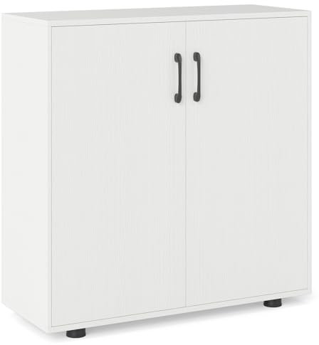 COSTWAY Buffet Sideboard, Wooden Storage Cabinet with 2 Doors, 5-Position Adjustable Shelf & Anti-Tipping Kits, Modern Accent Cupboard Display Organiser for Kitchen Dining Living Room (White)