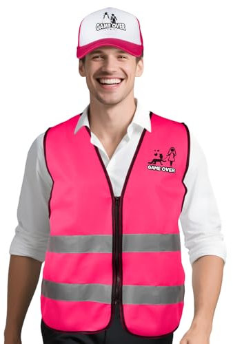 2pcs JGA Männer Weste Kappe Junggesellenabschied Accessoires Deko Bräutigam JGA Kostüm Mann Hut und Westen Game Over Rosa/ Grün Bachelor Party Zubehör Lustige Kopfbedeckungen Spaßartikel Partydeko