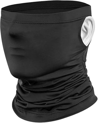 Shauoal Neck Gaiter Face Cover with Ear Loops NL01 Elastic Head Wrap Mask Adjustable Bandana Headwear for All season Cycling Running Outdoor Activities -Black