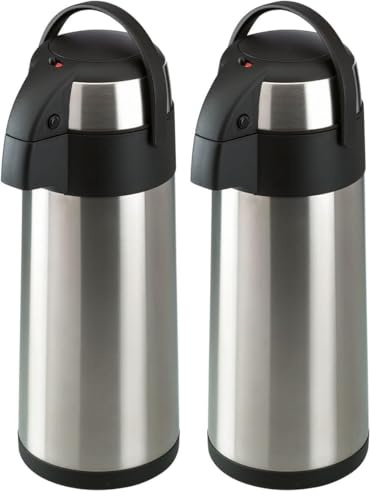 axentia Bouteille Isotherme à Pompe en Acier Inoxydable, Pichet à Pompe Double Paroi avec Poignée, Capacité d’env. 5L, env. Ø 17 x 43,5 cm, Argenté/Noir (Lot de 2)