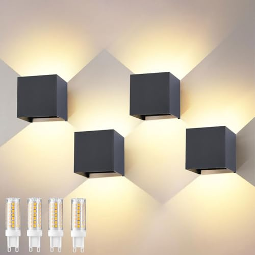 wisdom line G9 LED Wandleuchte Innen/Aussen 4 Stücke Wandlampe Mit Auf und Abwärtsbeleuchtung Einstellbarem Lichtwinkel, Warmweiß 3000K 9W außenlampe Wand IP65 Lampe Außenwandleuchte Anthrazit