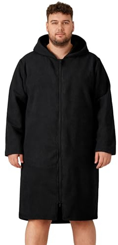 Weecreeture Kapuzenhandtuch-Poncho mit Reißverschluss und Tasche, Surf-Poncho für Damen und Herren, Strand-Bademantel, Wickelmantel, Schwarz, Größe L