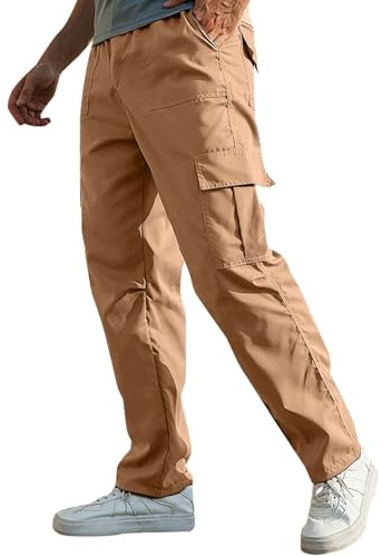 Chinos Trousers Men Loose Fit Mens Lounge Pants Mens Trousers Casual Gym Men Baggy Chinos Straight Fit Hiking Loose Pant Cargo Work Trouser Casual Work Pants Regular Outdoor Trouser Khaki