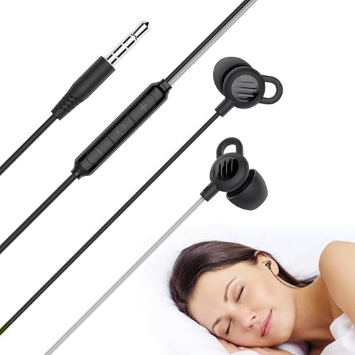 MEE audio SleepTones Wired Sleep Earbuds 3.5mm Plug for Side Sleepers with Lightweight Low-Profile Silicone Earpieces, Noise Reduction Sleeping Headphones with Built-in Mic, & Volume Controls