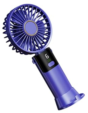 KASFDBMO Ventilador portátil de mano de 5 velocidades, pequeño escritorio de refrigeración silencioso con pantalla digital recargable por USB, mesa plegable