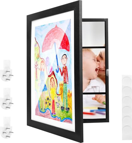 Bilderrahmen Kinderzeichnungen A3 Set, 34X46cm Frontöffnung Holzfotorahmen Aufklappbar, Kunstfoto Rahmen Kinder Kunst Bilderrahmen für Kinderzeichnungen, Kunstprojekte, Schule, Zuhause, Büro