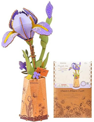 ROWOOD Kit de puzzle en bois 3D pour adultes et enfants - Violet iris - Idée de cadeau créative pour la fête des mères, la Saint-Valentin