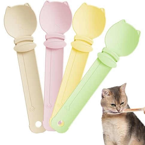 4 Pcs Cat Feed Spoon, Cat Treat Spoon, Cats Strip Feeder Spoons, Happy Spoons Multifunctional Lickable Cats Treats for Squeezing Puree And Liquid Snack