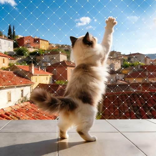 Augshy 3x5 m Katzennetz für Balkon ohne Bohren und Gitter für Welpen Balkon | Transparentes Katzennetz Balkon Ohne Bohren, Reißfester Vogelschutz Für Garten, Einfache Montage